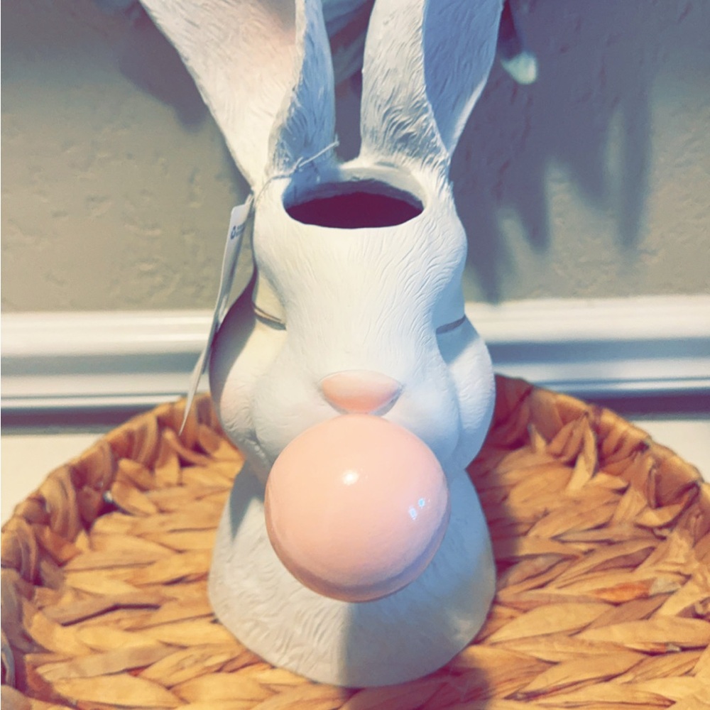 Charming White and Pink Bunny Art Piece